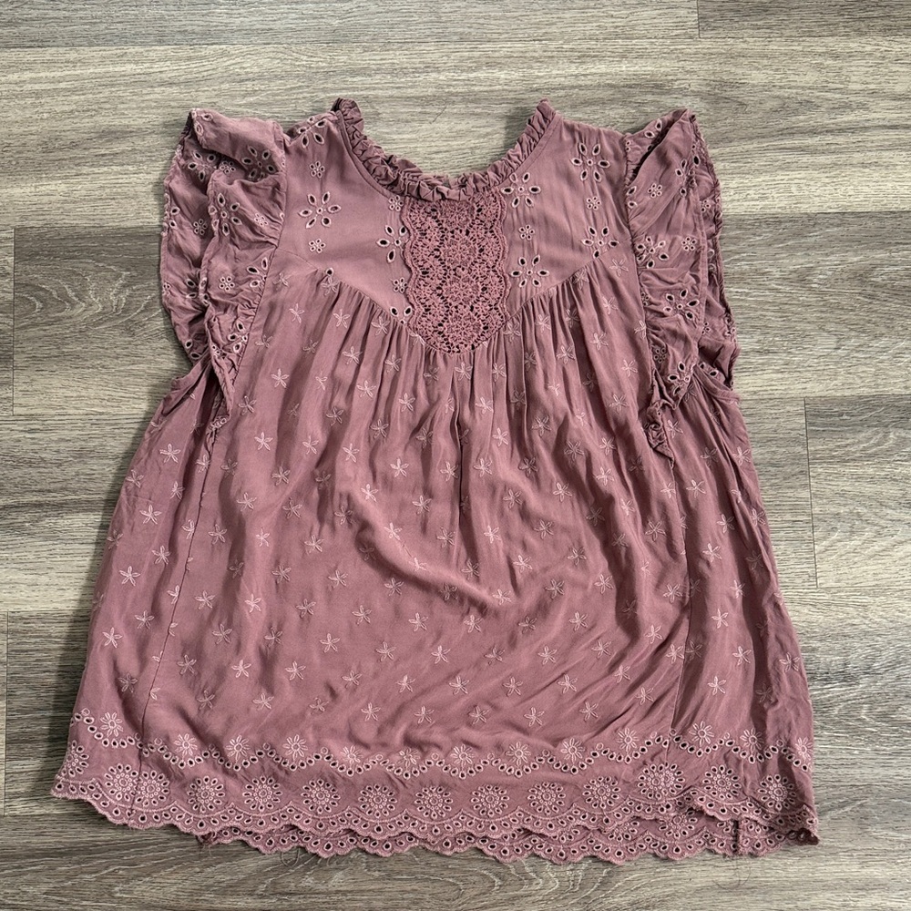 Torrid Dusty Rose Embroidered Blouse Boho Top with Ruffle Sleeves